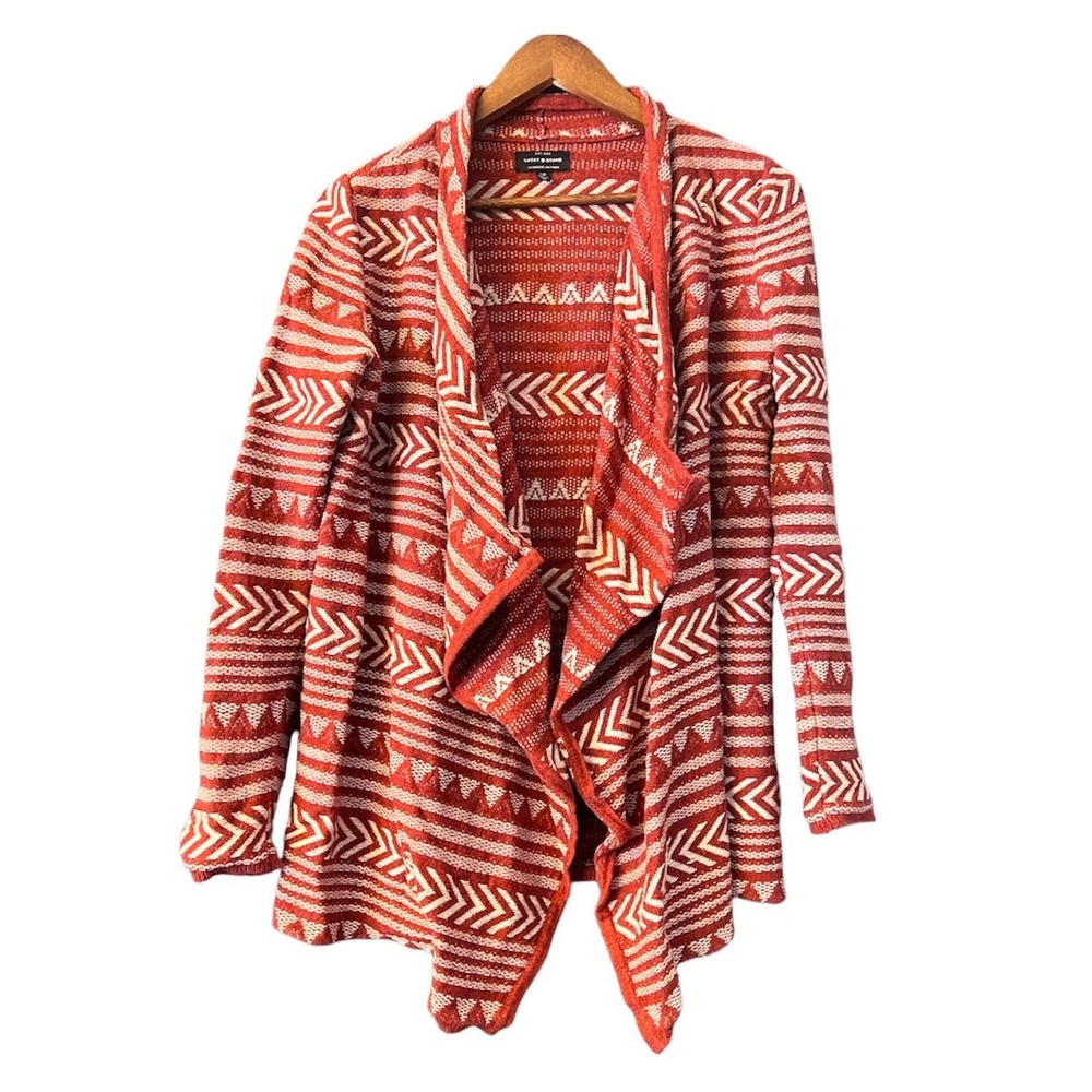 Lucky Brand Aztec Terra Cotta Orange open waterfall cardigan